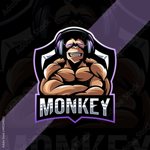Muscle monkey gamers mascot logo esport template