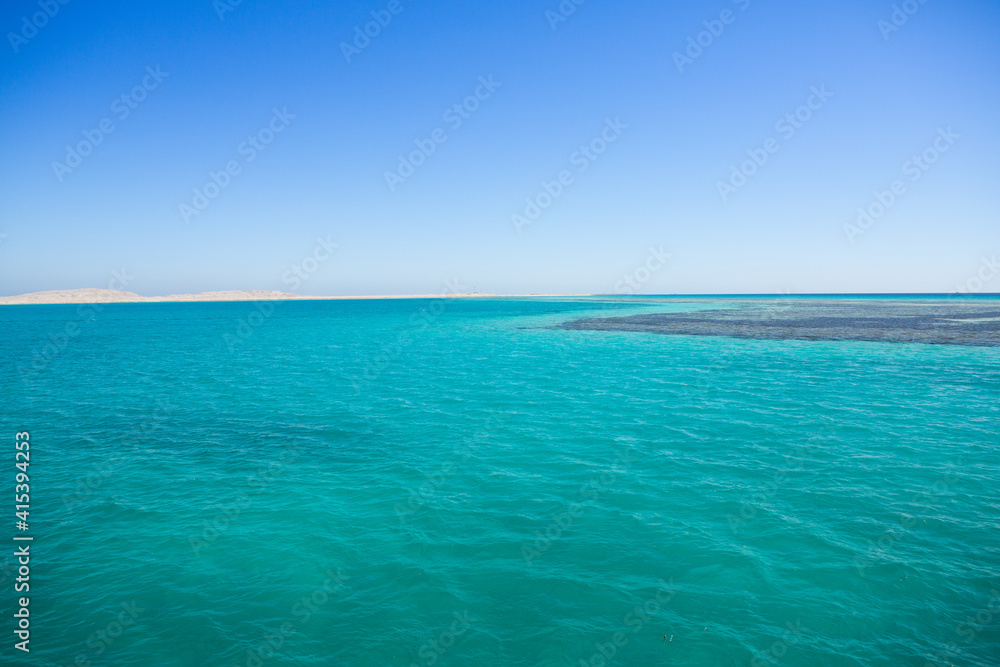 View of the Clean and Clear Red Sea in Egypt. Background of blue water.