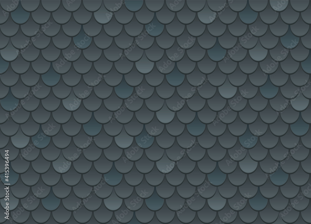 Vector seamless pattern of black roof tile. Dark grey shingles roof texture background. Gray roof tile for house covering. Vector illustration. Asphalt roof shingles. Vector seamless pattern of black roof tile. Dark grey shingles roof texture background. Gray roof tile for house covering. Vector illustration. Asphalt roof shingles.