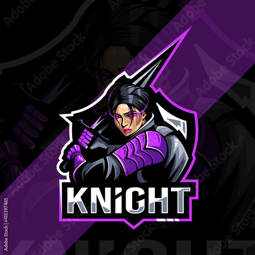 Lady knight mascot logo esport template design