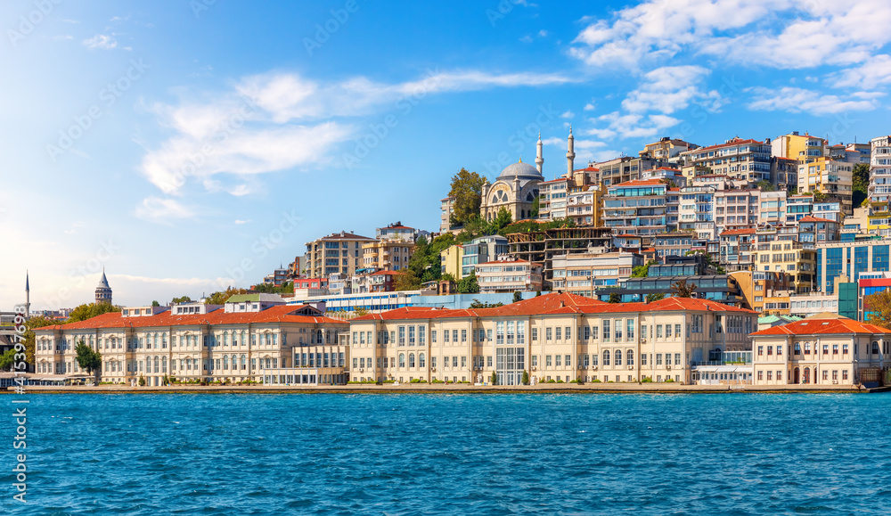 The coast of Istanbul with Cihangir Mosque, Bosphorus, Turkey