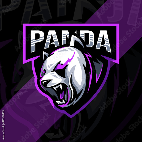 Angry panda mascot logo esports design template