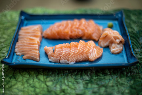 salmon sashimi on a plate