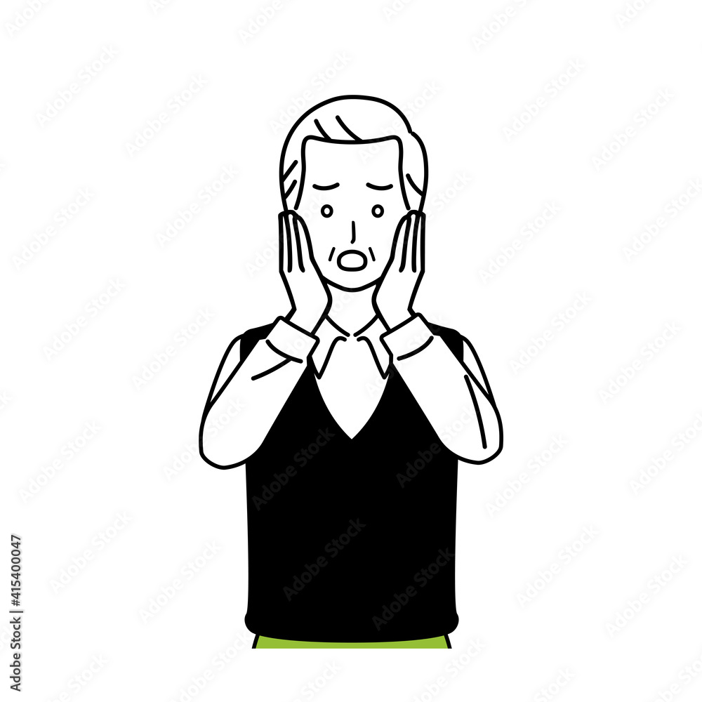 Illustration of a shocked senior, upper body. Illustration of a shocked senior, upper body.