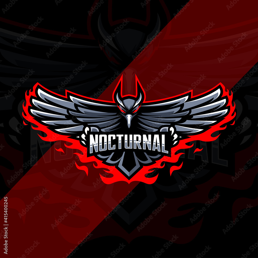 Nocturnal Raven bird mascot logo esport template design
