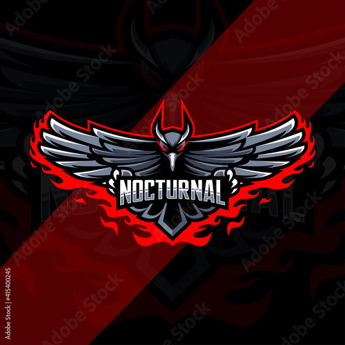 Nocturnal Raven bird mascot logo esport template design