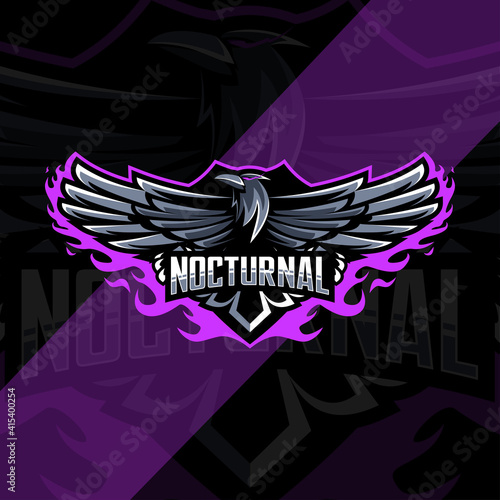 Nocturnal Raven bird mascot logo esport template design