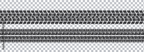 Set of seamless car tire tracks isolated on transparent background, seamless vector texture