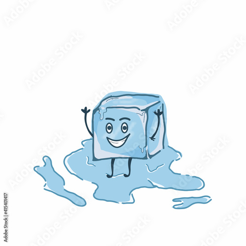 Happy melting ice cube character vector template design illustration
