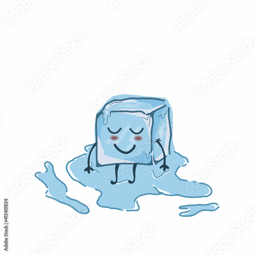 Happy melting ice cube character vector template design illustration