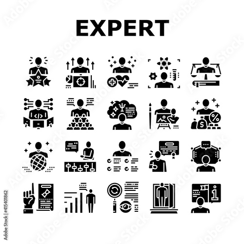 Expert Human Skills Collection Icons Set Vector. Universal And Business Expert, Lawyer And Economic, Technical And Social, Art And Medical Glyph Pictograms Black Illustrations