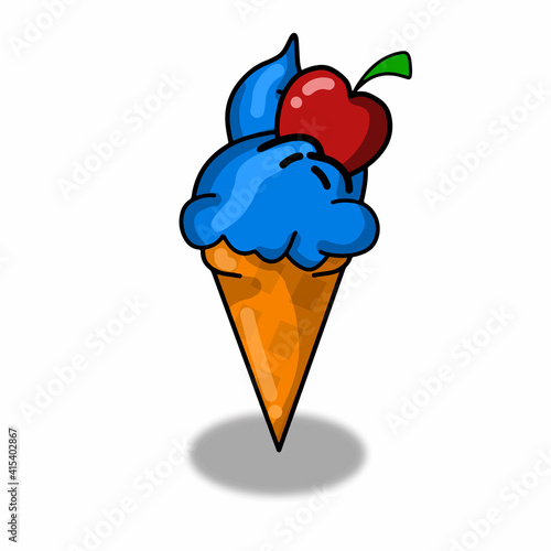 Cute Ice cream fruit topping character vector template design illustration