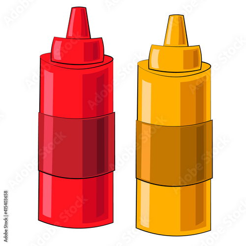 Two element ketchup and mustard. Draw illustration in colors
