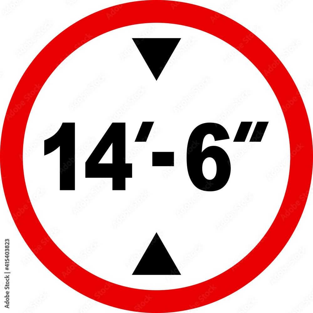 Vehicle height restriction not exceeding 14'6'' sign. Road Safety signs and symbols. Stock ベクター