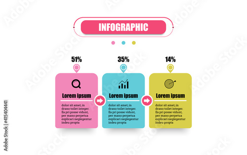 Square timeline 3 points banner elements and numbers. Business concept infographic circle timeline design presentation with 3 steps. Presentation business infographic template with three options.