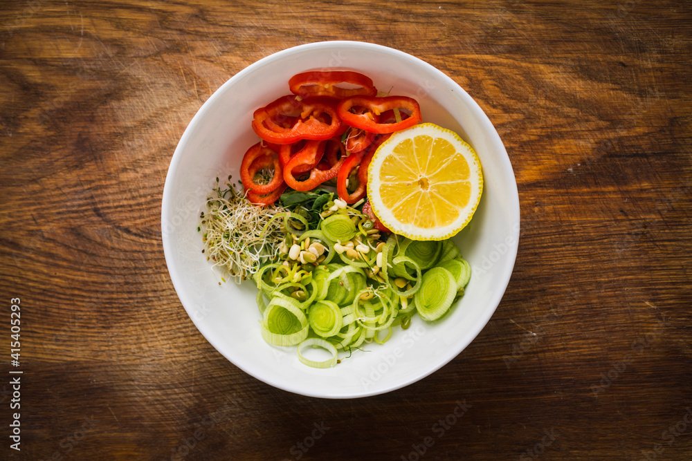 Vegan, detox green Buddha bowl recipe. organic raw fresh various microgreens for healthy salad, sprouted green cereals for healthy food concept. Food and health. Superfood food. Top view, flat lay. Vegan, detox green Buddha bowl recipe. organic raw fresh various microgreens for healthy salad, sprouted green cereals for healthy food concept. Food and health. Superfood food. Top view, flat lay.