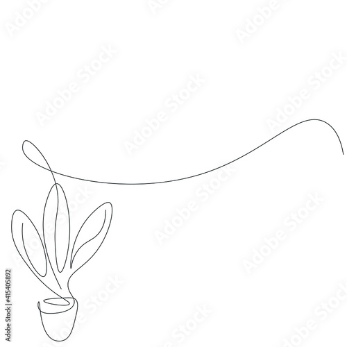 Plant in pot one line drawing, vector illustration