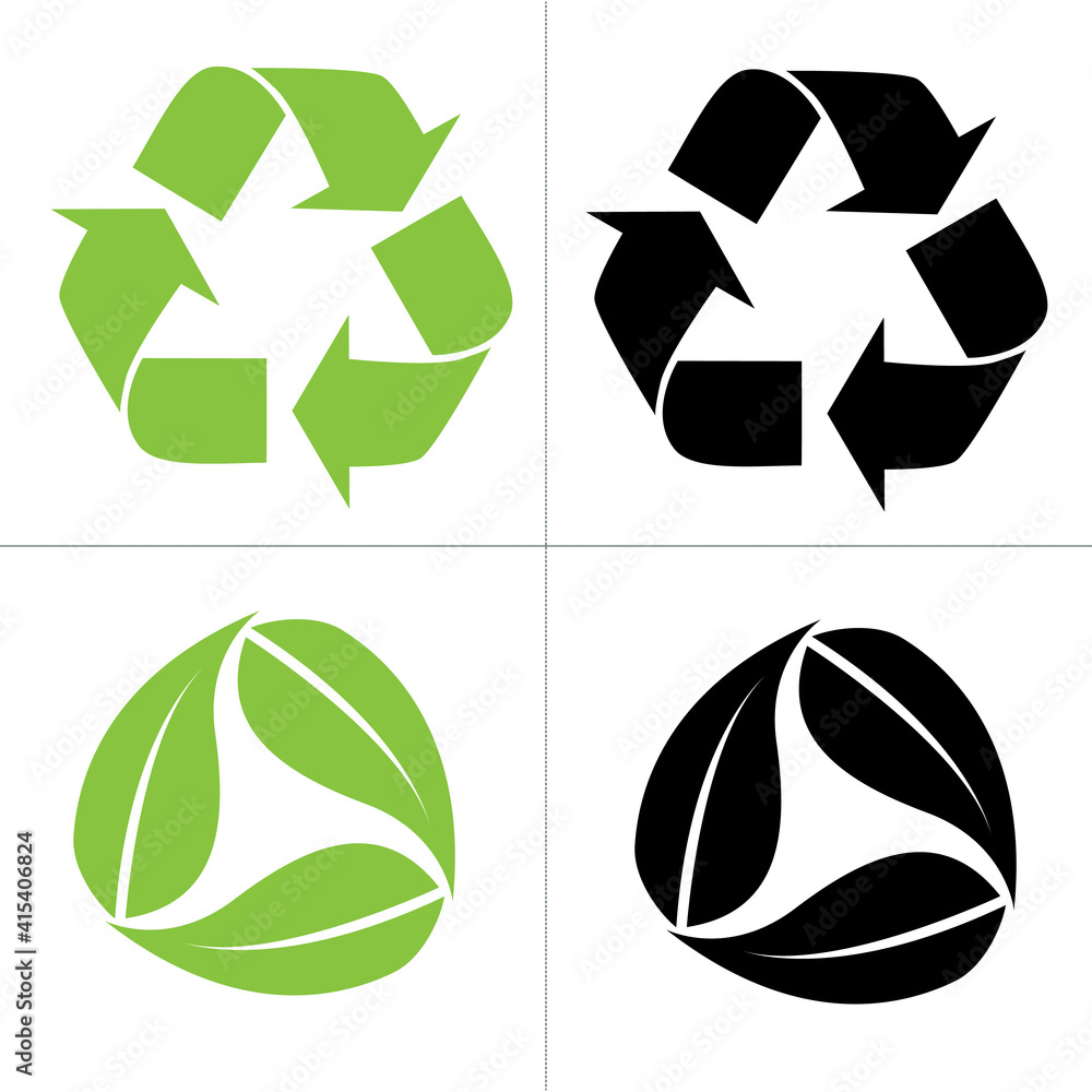 Fototapeta premium Recycled cycle arrows vector icon set illustration isolated on white background. Recycled eco vector icon.