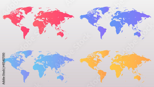 World map on white background. World map template with continents, North and South America, Europe and Asia, Africa and Australia