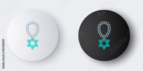 Line Star of David necklace on chain icon isolated on grey background. Jewish religion symbol. Symbol of Israel. Jewellery and accessory. Colorful outline concept. Vector.