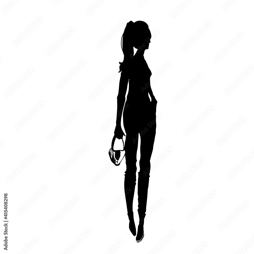 Slim cute girl. Vector illustration. Black silhouette. Slim cute girl. Vector illustration. Black silhouette.