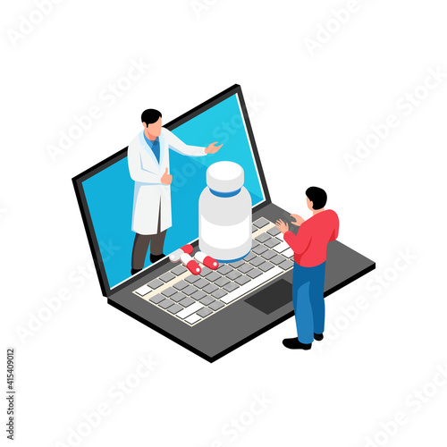 Laptop Medicine Isometric Composition