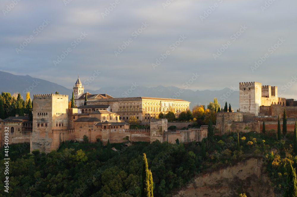 Alhambra palace in sunset, Granada, Andalusia, Spain