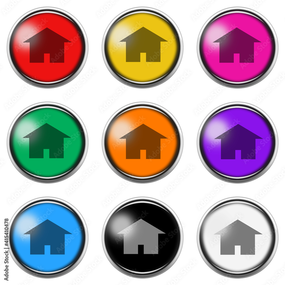 Home sign button icon set isolated on white with clipping path 3d illustration Home sign button icon set isolated on white with clipping path 3d illustration