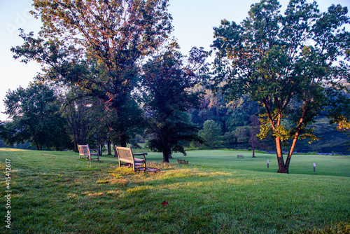 Photography Park Benches in Morning Light