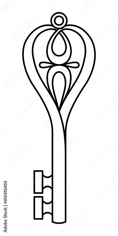ISOLATED DRAWING OF AN OLD KEY ON A WHITE BACKGROUND ISOLATED DRAWING OF AN OLD KEY ON A WHITE BACKGROUND