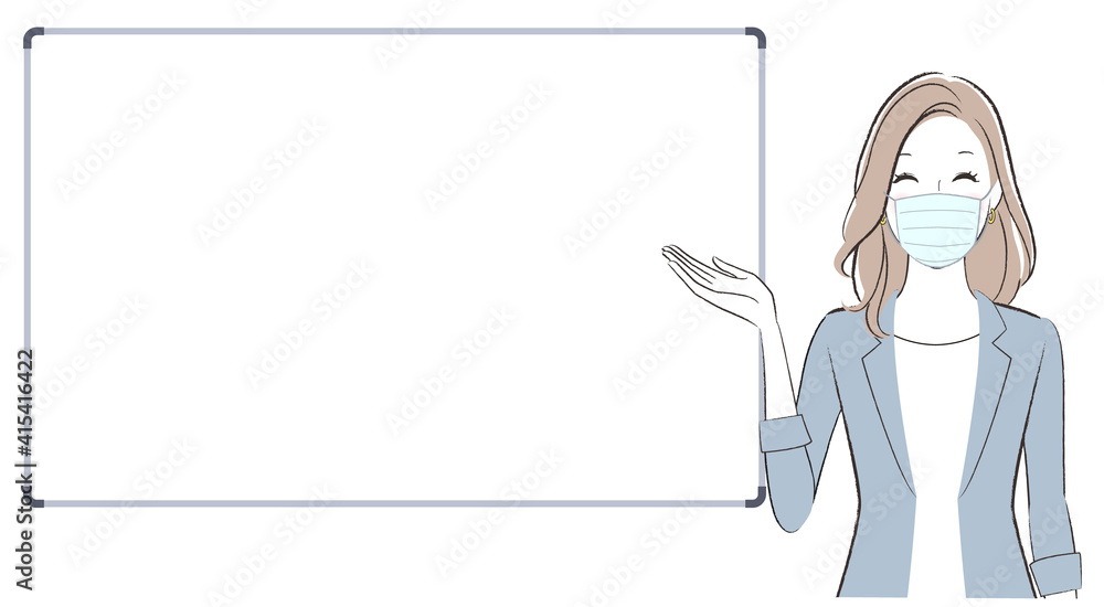 A business woman talking about something with a whiteboard A business woman talking about something with a whiteboard