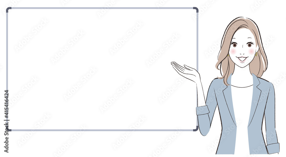 A business woman talking about something with a whiteboard A business woman talking about something with a whiteboard