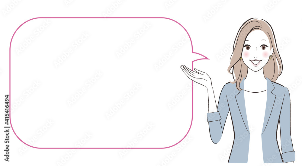 A business woman talking about something with speech bubble A business woman talking about something with speech bubble