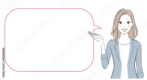 A business woman talking about something with speech bubble