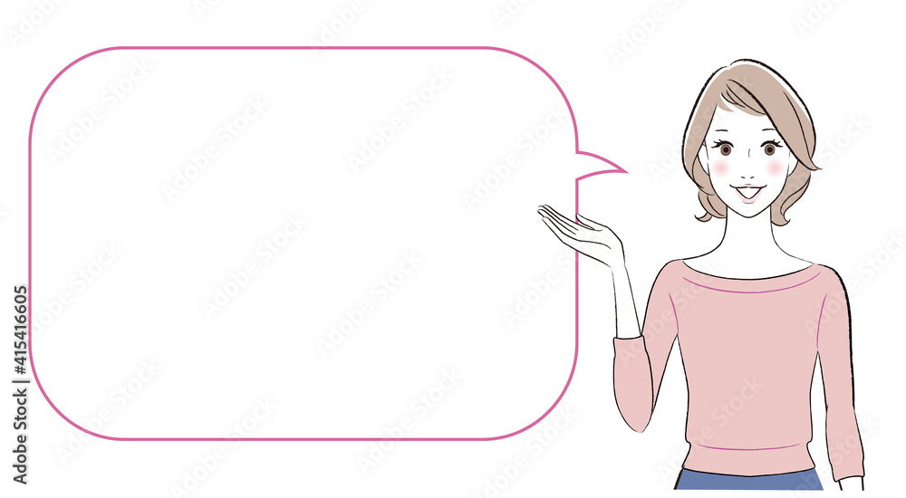 A woman talking about something with speech bubble A woman talking about something with speech bubble