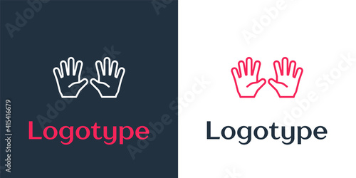Logotype line Medical rubber gloves icon isolated on white background. Protective rubber gloves. Logo design template element. Vector.