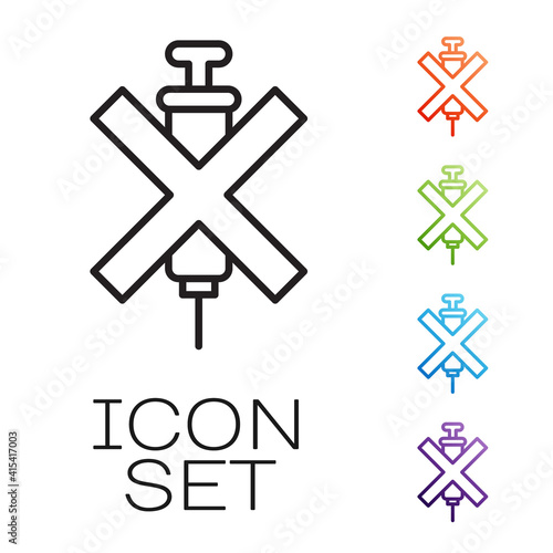 Black line No doping syringe icon isolated on white background. Set icons colorful. Vector.