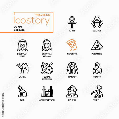 Ancient Egypt - modern line design style icons set