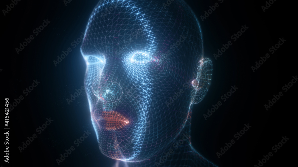 3d rendered illustration of Abstract Human Face Hud Hologram Scanning. High quality 3d illustration 3d rendered illustration of Abstract Human Face Hud Hologram Scanning. High quality 3d illustration
