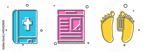 Set Holy bible book, Obituaries and Dead body icon. Vector.