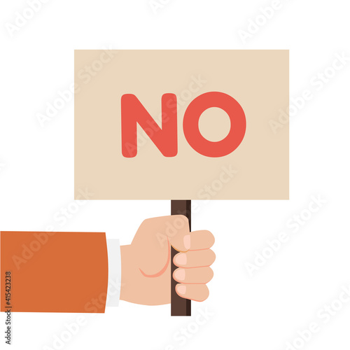 Hand holding sign with the word No. Placard Yes or No. Votes concept. Disagree, agree, feedback. Vector stock