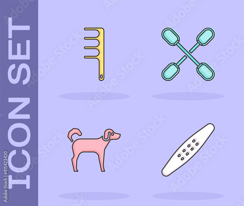 Set Nail file pet, Hair brush for dog and cat, Dog and Cotton swab ears icon. Vector.