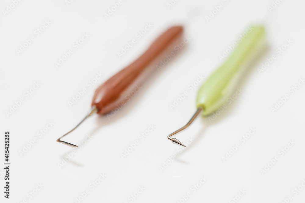 Set of metal dental instruments for teeth dental care Set of metal dental instruments for teeth dental care
