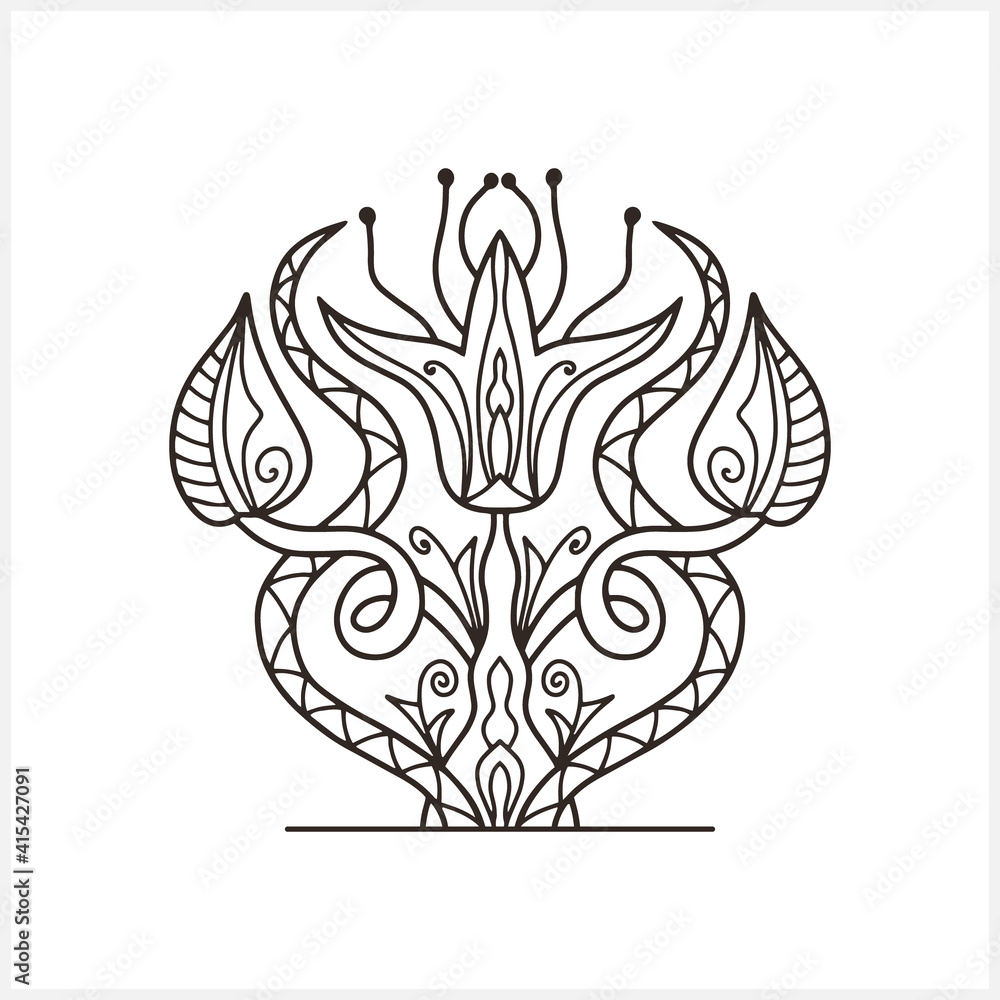Abstract flower icon isolated on white. Coloring page book design. Sketch vector stock illustration. EPS 10