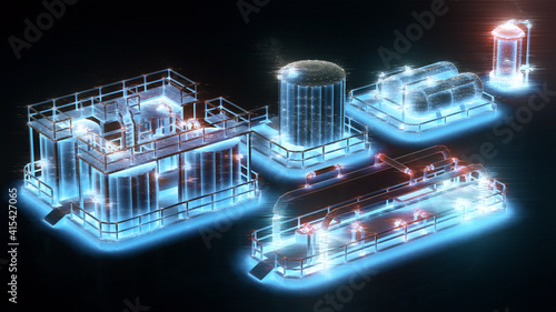 3d rendered illustration of Various Fuel Tanks In Digital Cyber Space. High quality 3d illustration