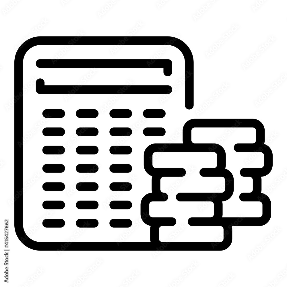 Calculator coins icon. Outline calculator coins vector icon for web design isolated on white background Calculator coins icon. Outline calculator coins vector icon for web design isolated on white background