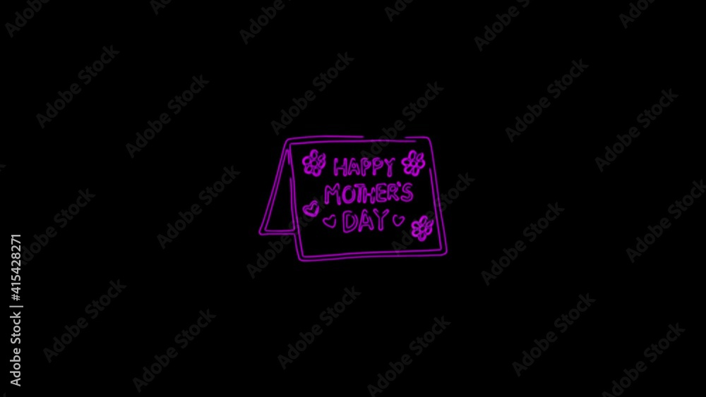 Postcard icon with the words Happy Mother's Day moving lines on a black background. 4K video neon linear animation. Mothers Day
Postcard icon with the words Happy Mother's Day moving lines on a black background. 4K video neon linear animation. Mothers Day