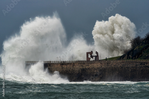 Wave caused by big storm crashing coastline in San Sebastian Donostia