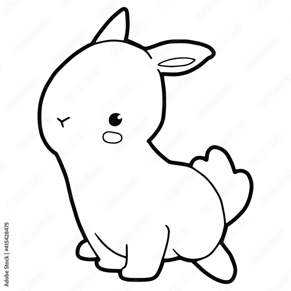 Cute white rabbit with pink cheeks. Cartoon character. Outline. Coloring page. Hand drawing. Cute white rabbit with pink cheeks. Cartoon character. Outline. Coloring page. Hand drawing.