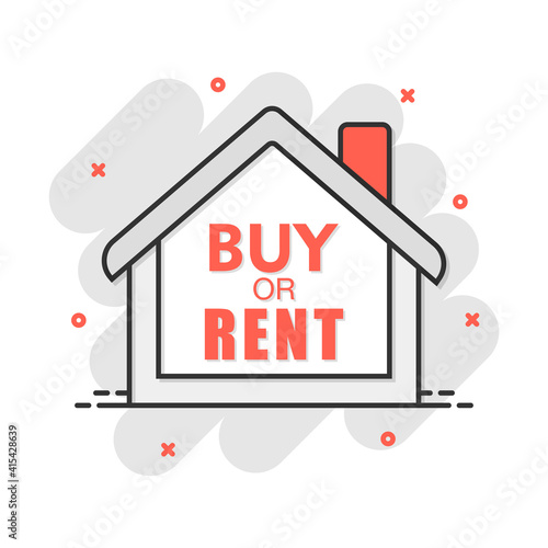 Vector cartoon buy or rent house icon in comic style. House sign illustration pictogram. Home business splash effect concept.